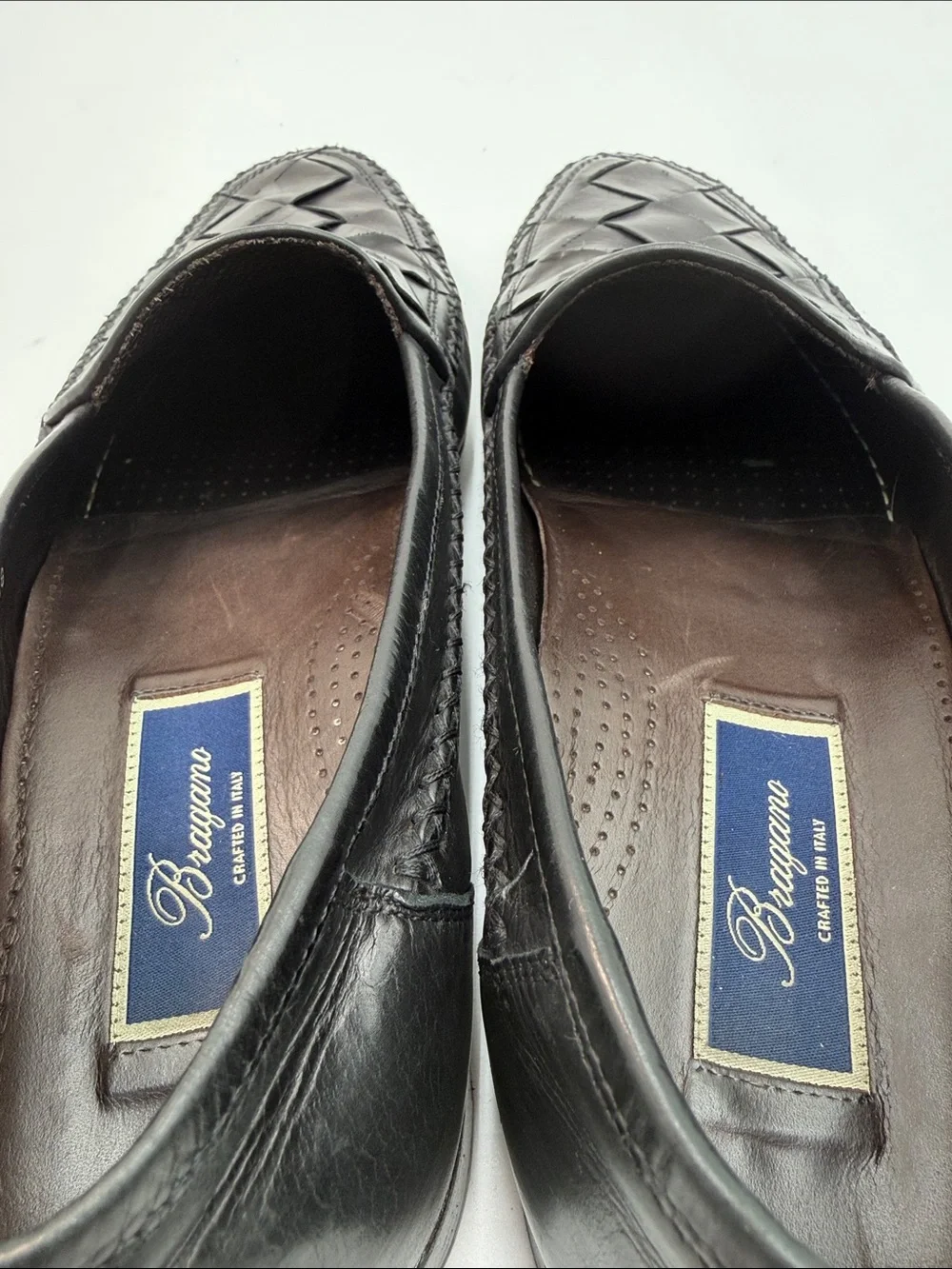 BRAGANO COLE HAAN sz10.5 Woven Italian Leather Slip-On Loafers Made in Italy
